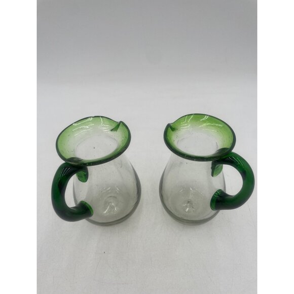 Vintage Mexican Hand Blown Pitcher Recycled Glass w Tequila Green Trim - Picture 2 of 6
